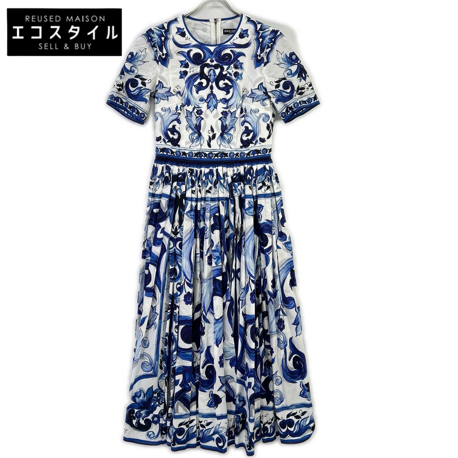 DOLCE&GABBANA ドルチェアンドガッバーナ F6ADVT POPLIN MIDI DRESS WITH MAIOLICA PRINT ワンピース