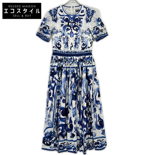 DOLCE&GABBANA ドルチェアンドガッバーナ F6ADVT POPLIN MIDI DRESS WITH MAIOLICA PRINT ワンピース