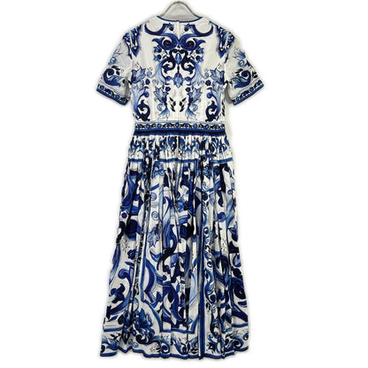 DOLCE&GABBANA ドルチェアンドガッバーナ F6ADVT POPLIN MIDI DRESS WITH MAIOLICA PRINT ワンピース