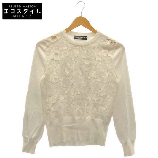 DOLCE&GABBANA ドルチェアンドガッバーナ FX277Z ホワイト フラワーレース刺繍 ニット トップス