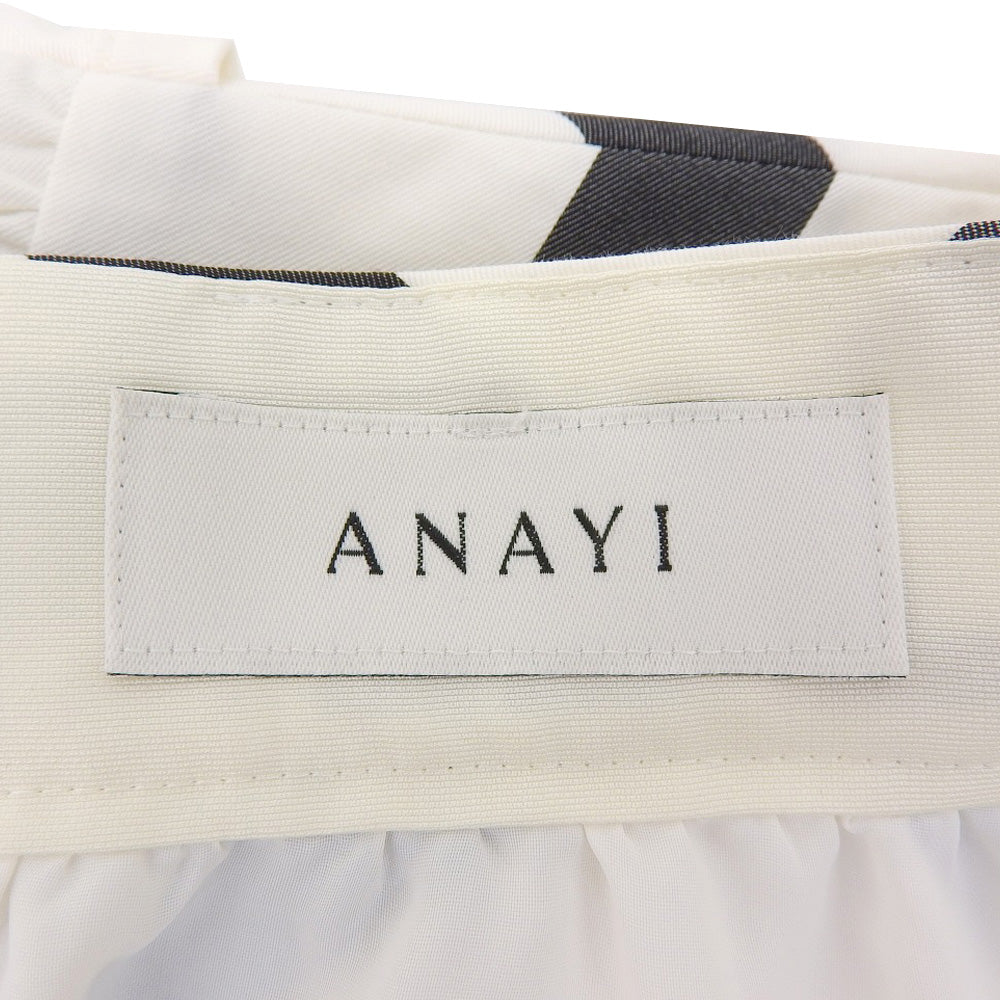 ANAYI アナイ 新品同様 ビッグウインドペーンチェック ギャザーAラインフレアスカート レディース ホワイト 38 102217-11-410-01-380 スカート