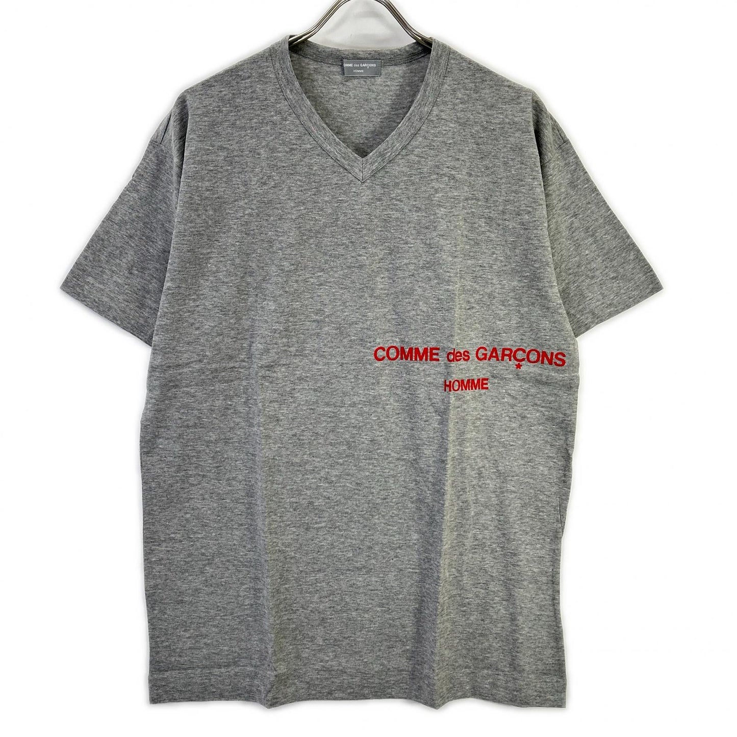 COMMEdesGARCONS HOMME コムデギャルソンオム 90s 田中オム HT-020410 グレー ロゴプリント VネックTシャツ トップス