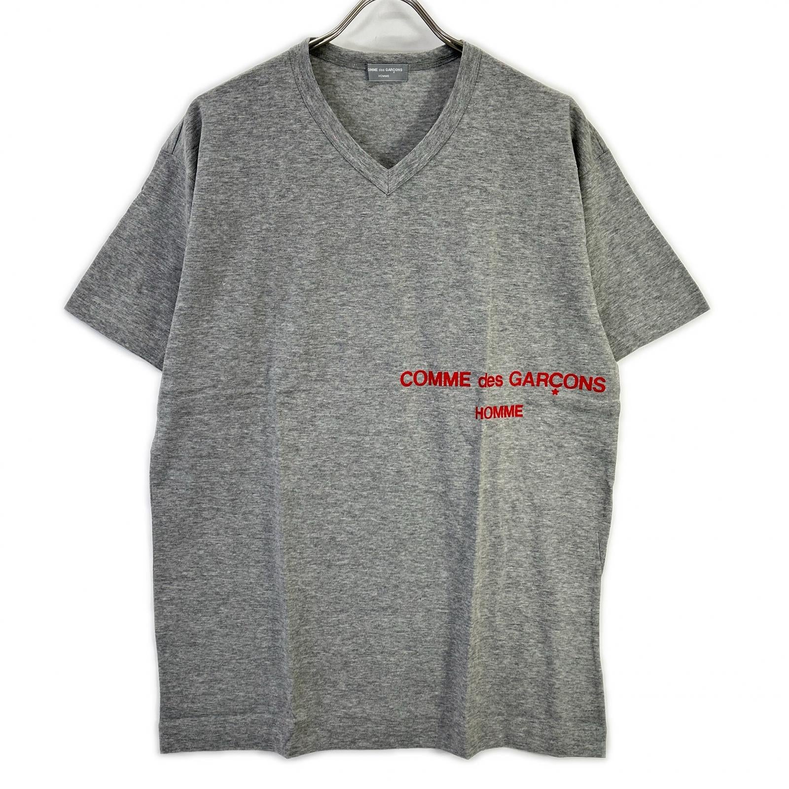 COMMEdesGARCONS HOMME コムデギャルソンオム 90s 田中オム HT-020410 グレー ロゴプリント VネックTシャツ トップス