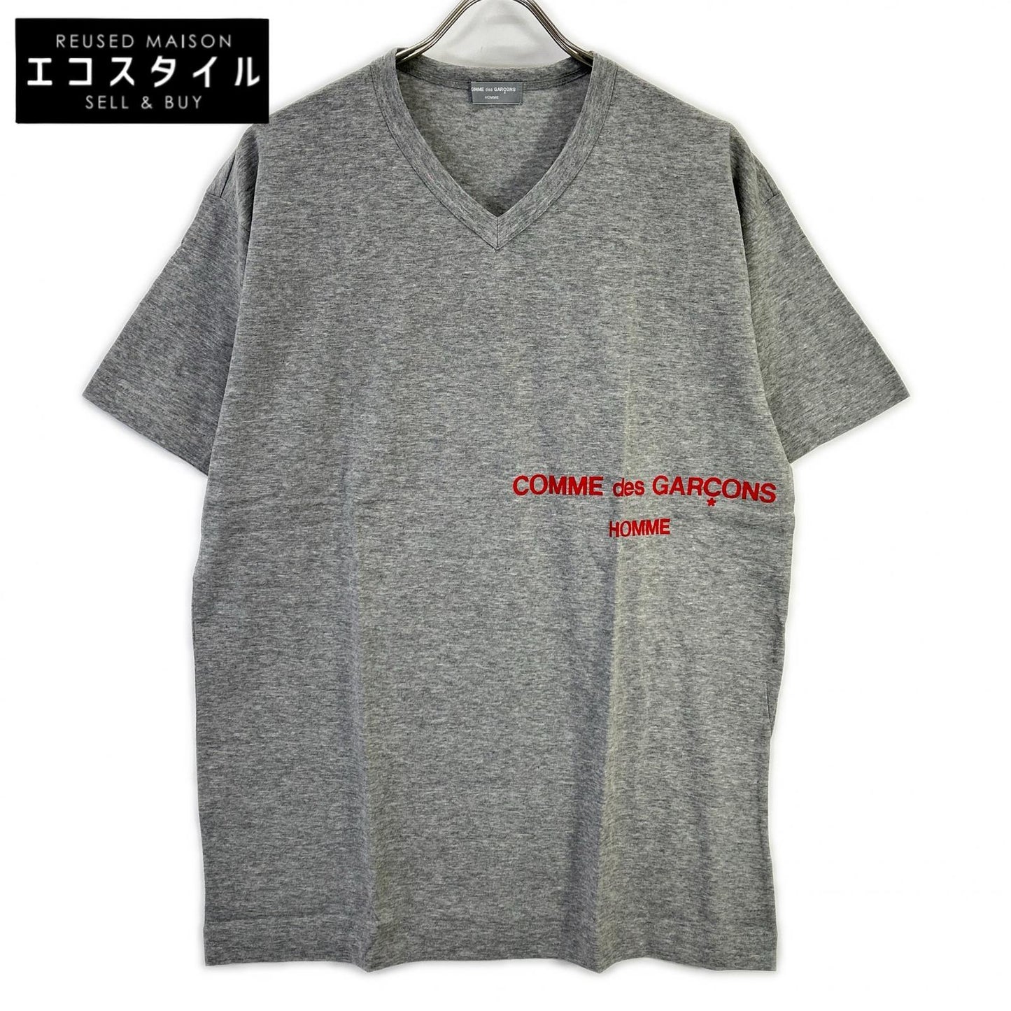 COMMEdesGARCONS HOMME コムデギャルソンオム 90s 田中オム HT-020410 グレー ロゴプリント VネックTシャツ トップス