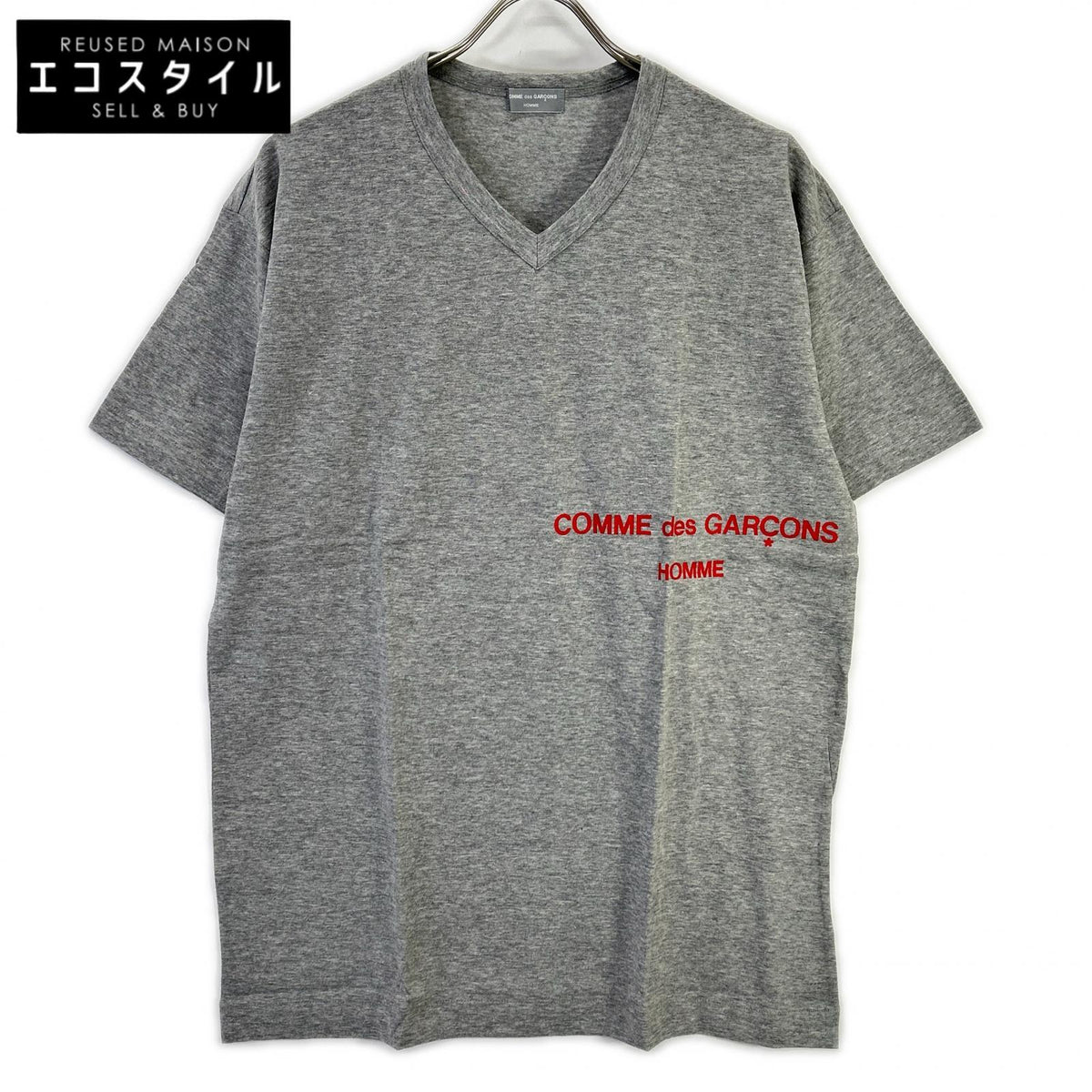 COMMEdesGARCONS HOMME Comme des Garçons Homme 90s Tanaka Homme HT-020410 gray logo-print V-neck T-shirt, top