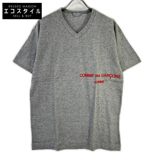 COMMEdesGARCONS HOMME コムデギャルソンオム 90s 田中オム HT-020410 グレー ロゴプリント VネックTシャツ トップス
