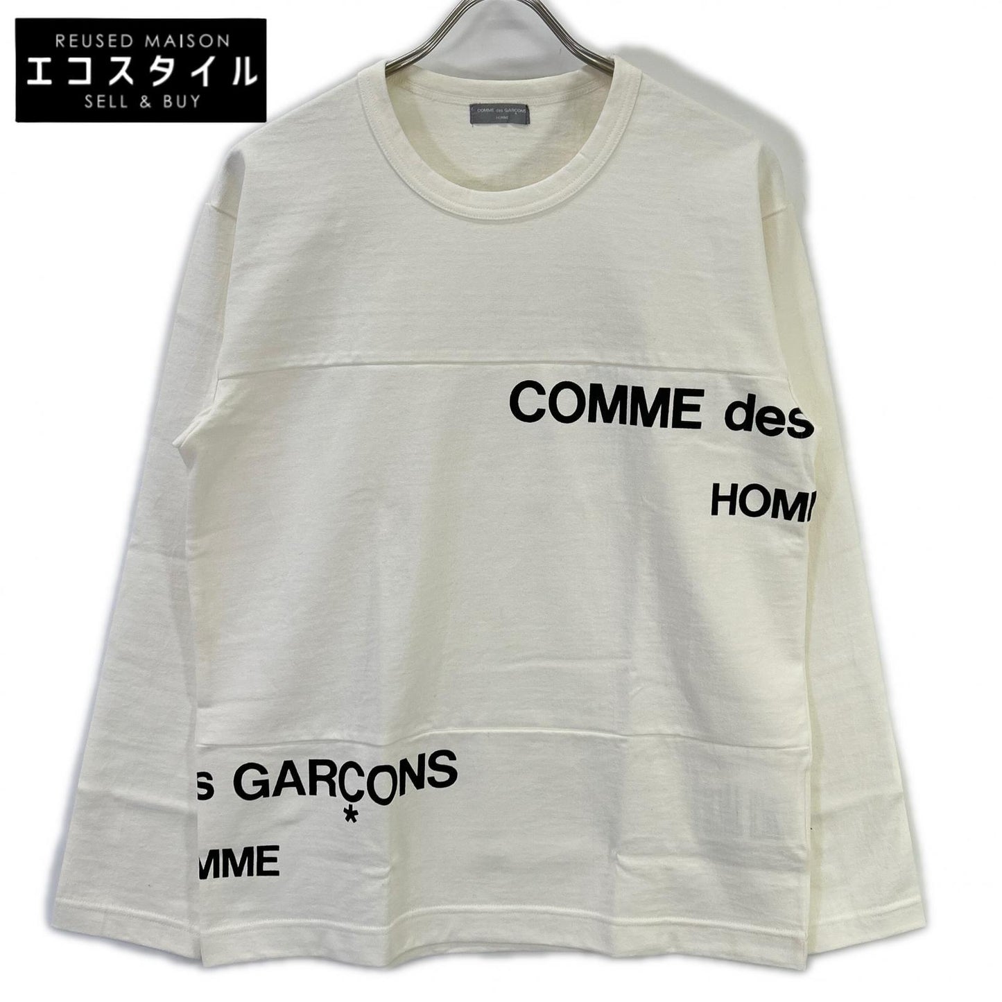 COMMEdesGARCONS HOMME コムデギャルソンオム 00s 田中オム HE-T003 ロゴプリント ホワイト クルーネックカットソー トップス