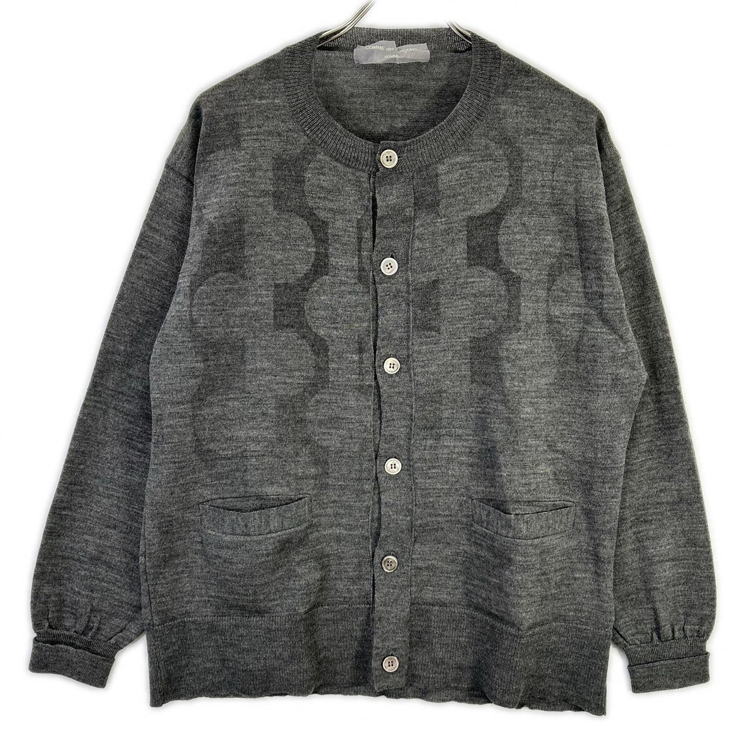 COMMEdesGARCONS HOMME コムデギャルソンオム 00s 田中オム HE-N003 グレー 透かしプリント ニットカーディガン トップス