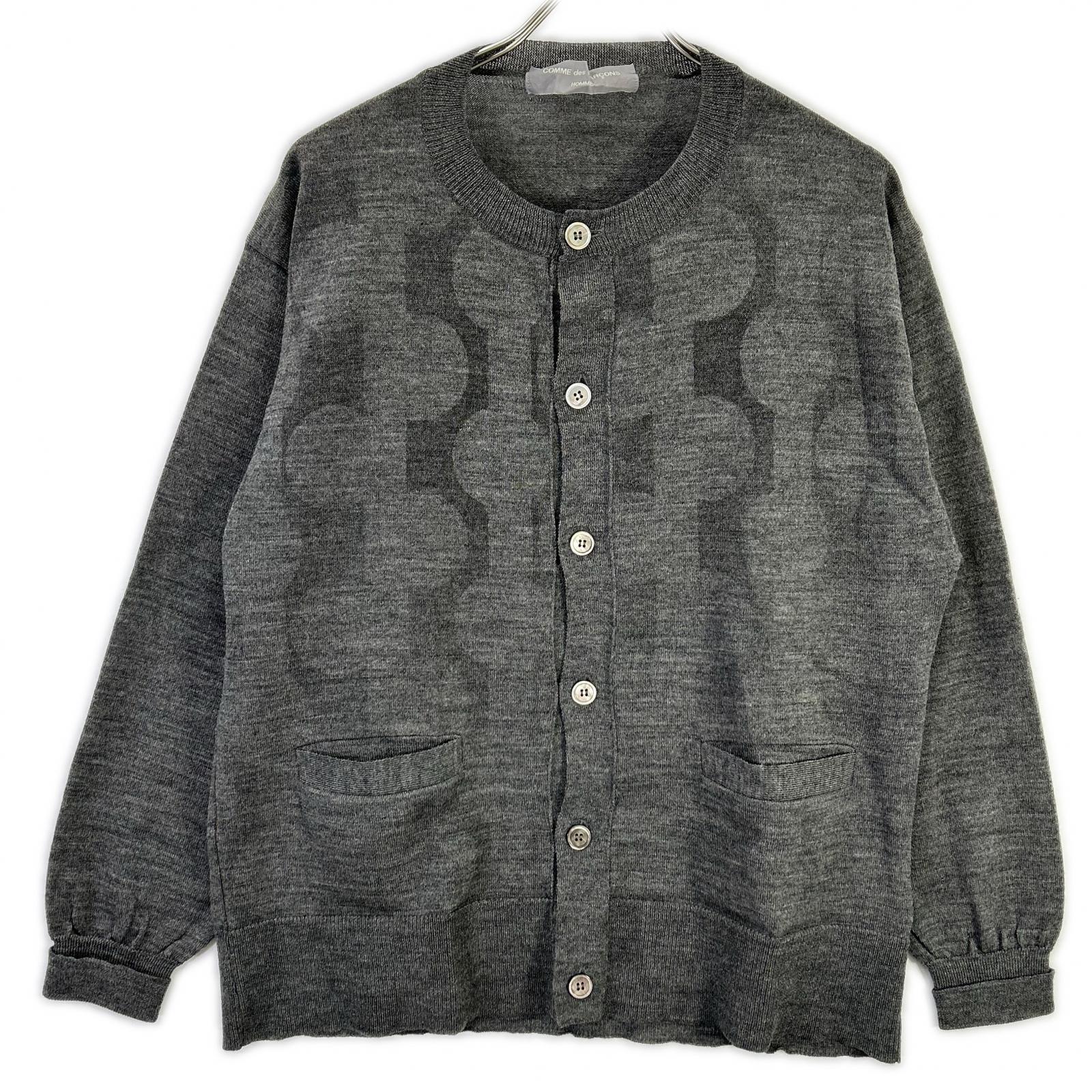 COMMEdesGARCONS HOMME コムデギャルソンオム 00s 田中オム HE-N003 グレー 透かしプリント ニットカーディガン トップス