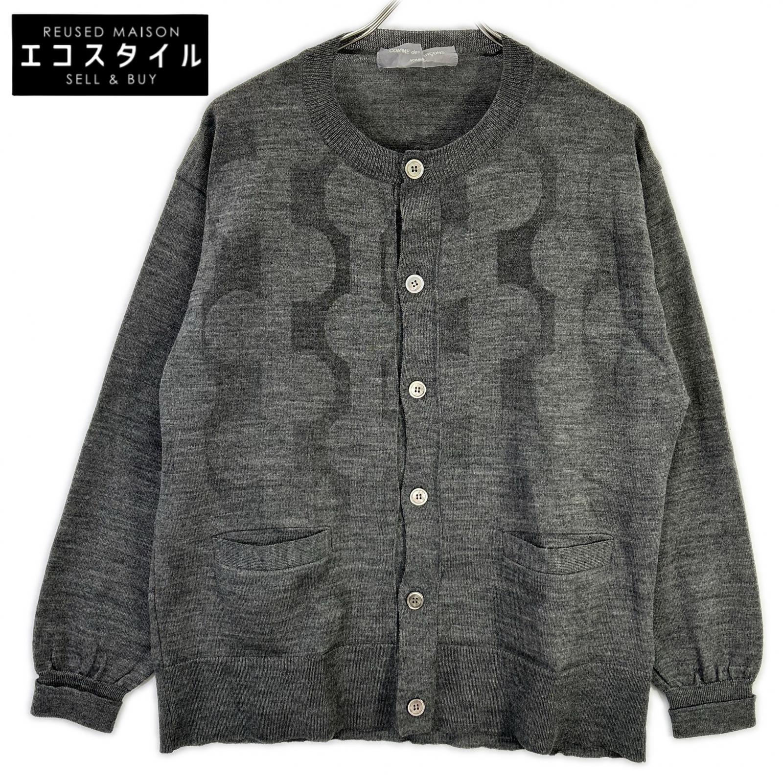 COMMEdesGARCONS HOMME コムデギャルソンオム 00s 田中オム HE-N003 グレー 透かしプリント ニットカーディガン トップス