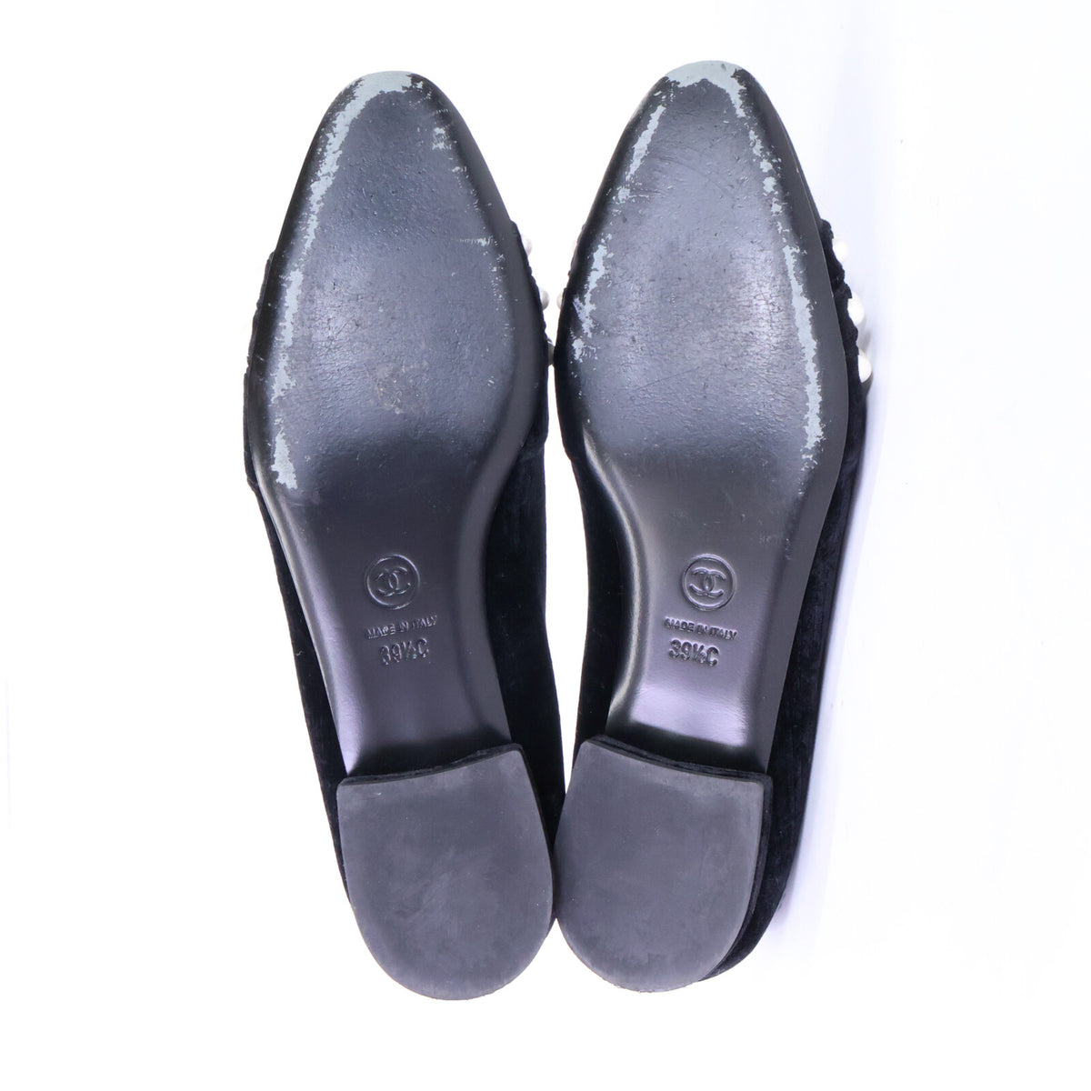 CHANEL シャネル 【美品】G34249 ココマーク イミテーションパール リボン ベルベット オペラシューズ シューズ