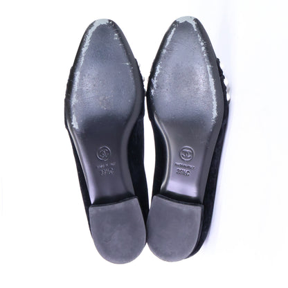 CHANEL シャネル 【美品】G34249 ココマーク イミテーションパール リボン ベルベット オペラシューズ シューズ