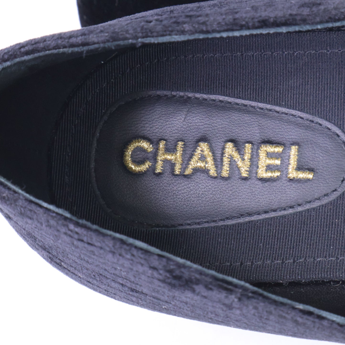 CHANEL シャネル 【美品】G34249 ココマーク イミテーションパール リボン ベルベット オペラシューズ シューズ