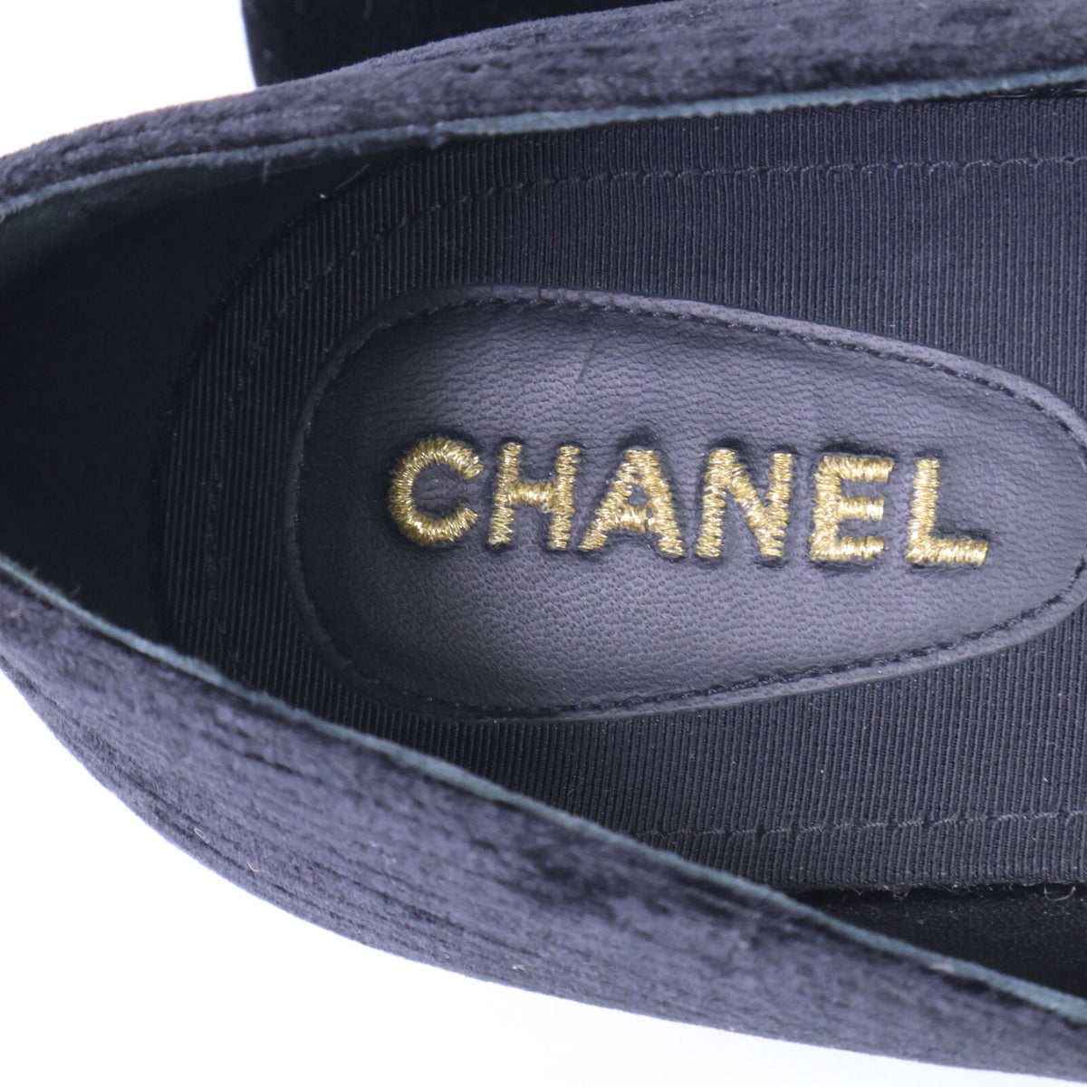 CHANEL シャネル 【美品】G34249 ココマーク イミテーションパール リボン ベルベット オペラシューズ シューズ