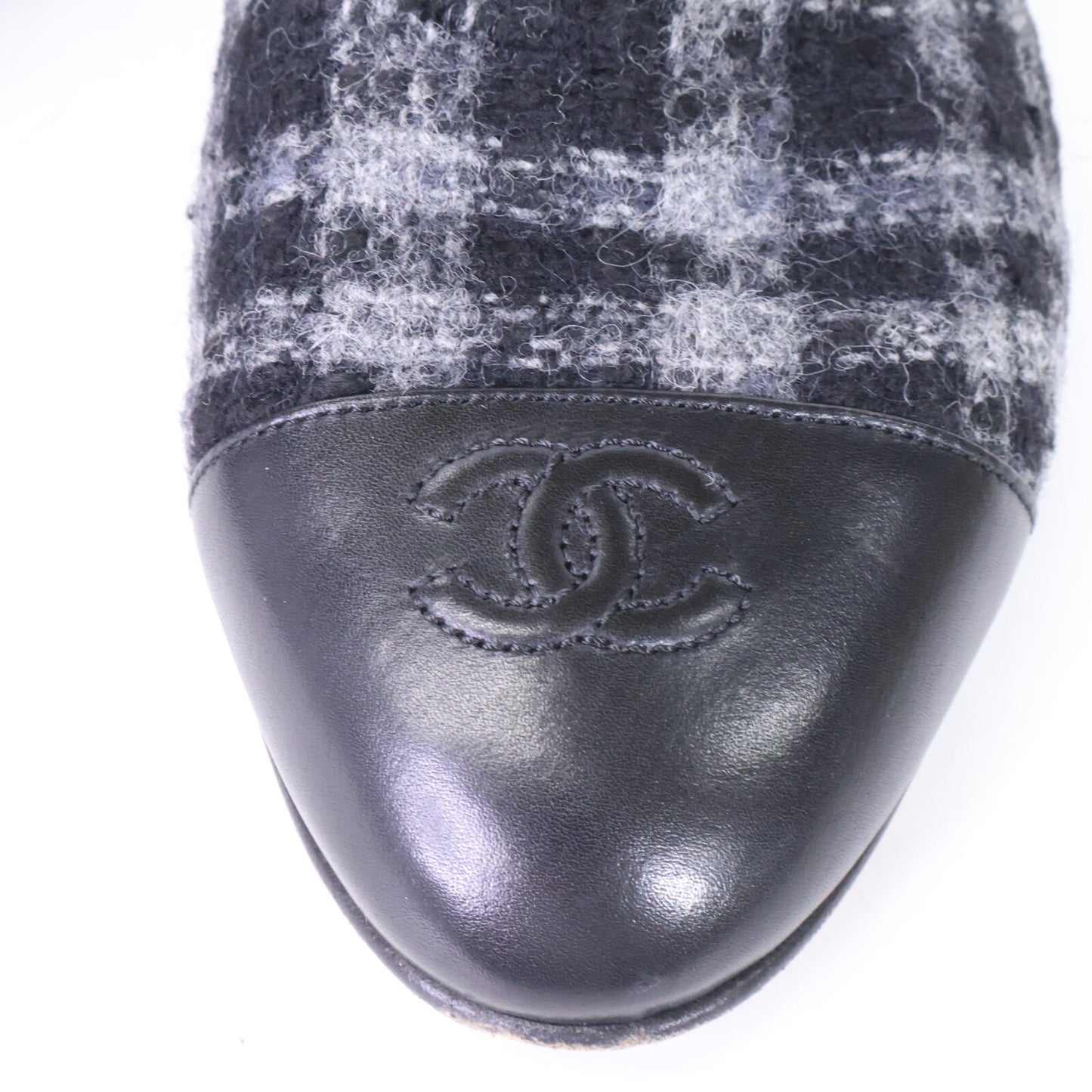 CHANEL シャネル 【美品】G32275 ココマークステッチ チェック柄 ツイード オペラ シューズ シューズ