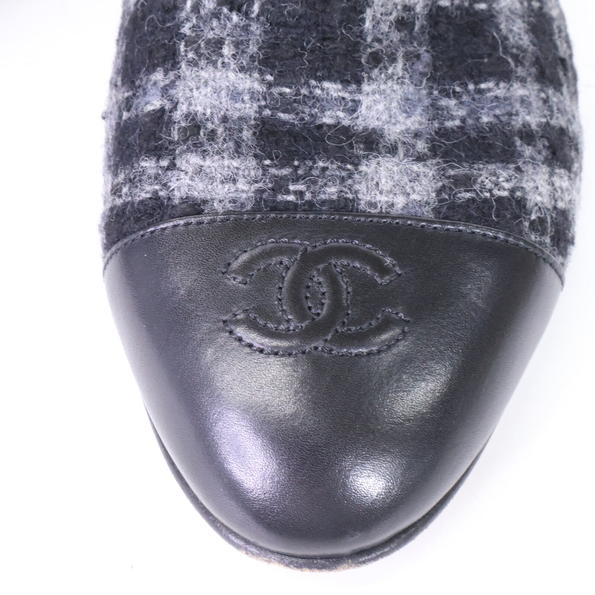 CHANEL シャネル 【美品】G32275 ココマークステッチ チェック柄 ツイード オペラ シューズ シューズ