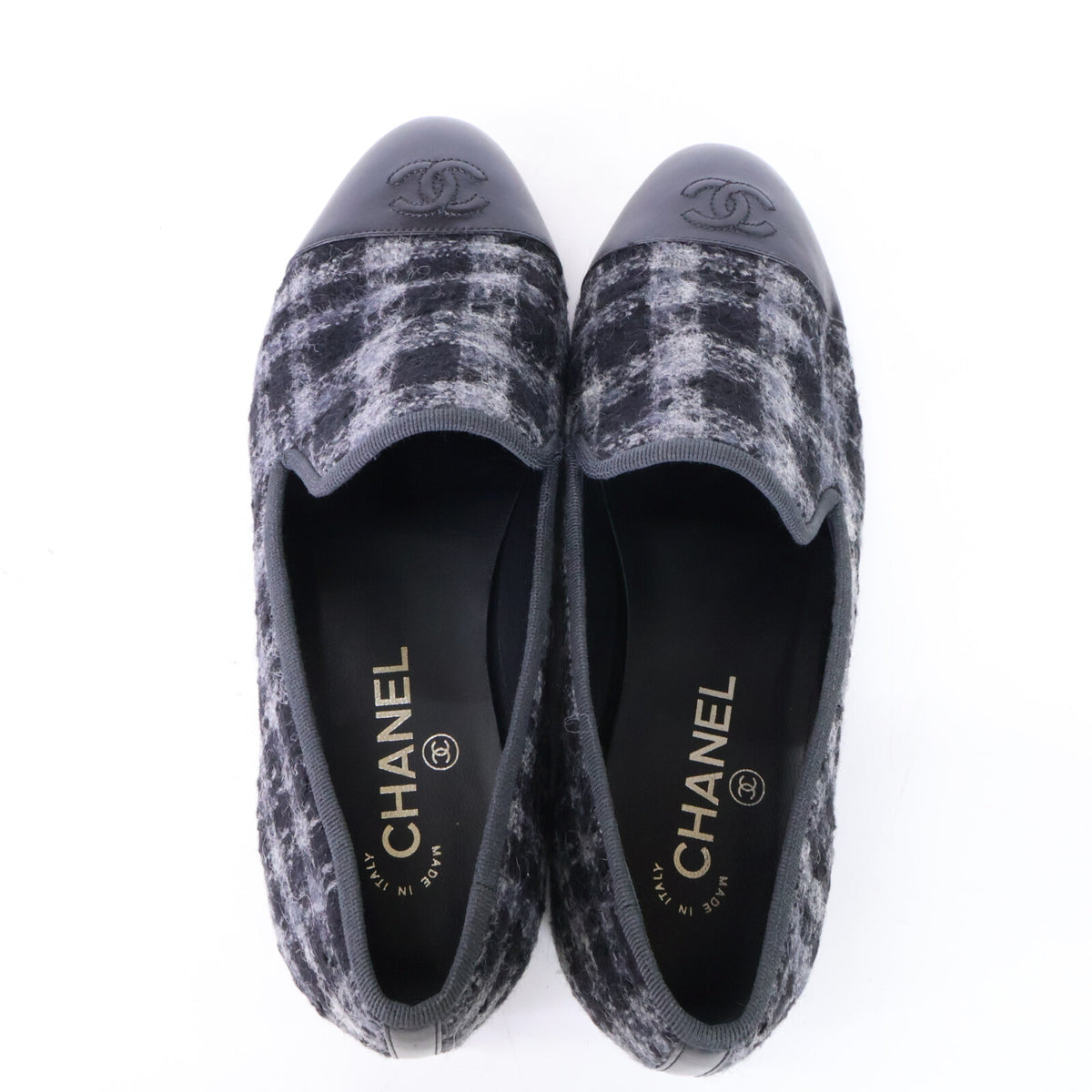 CHANEL シャネル 【美品】G32275 ココマークステッチ チェック柄 ツイード オペラ シューズ シューズ