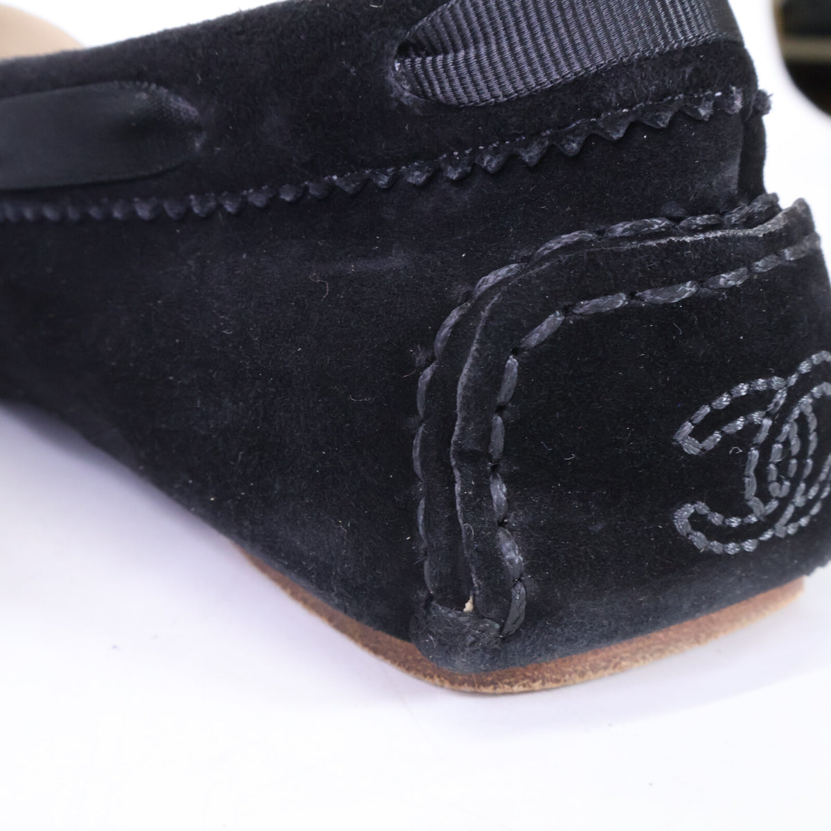 CHANEL シャネル G26572 ココマークステッチ リボン スエード デッキ シューズ シューズ