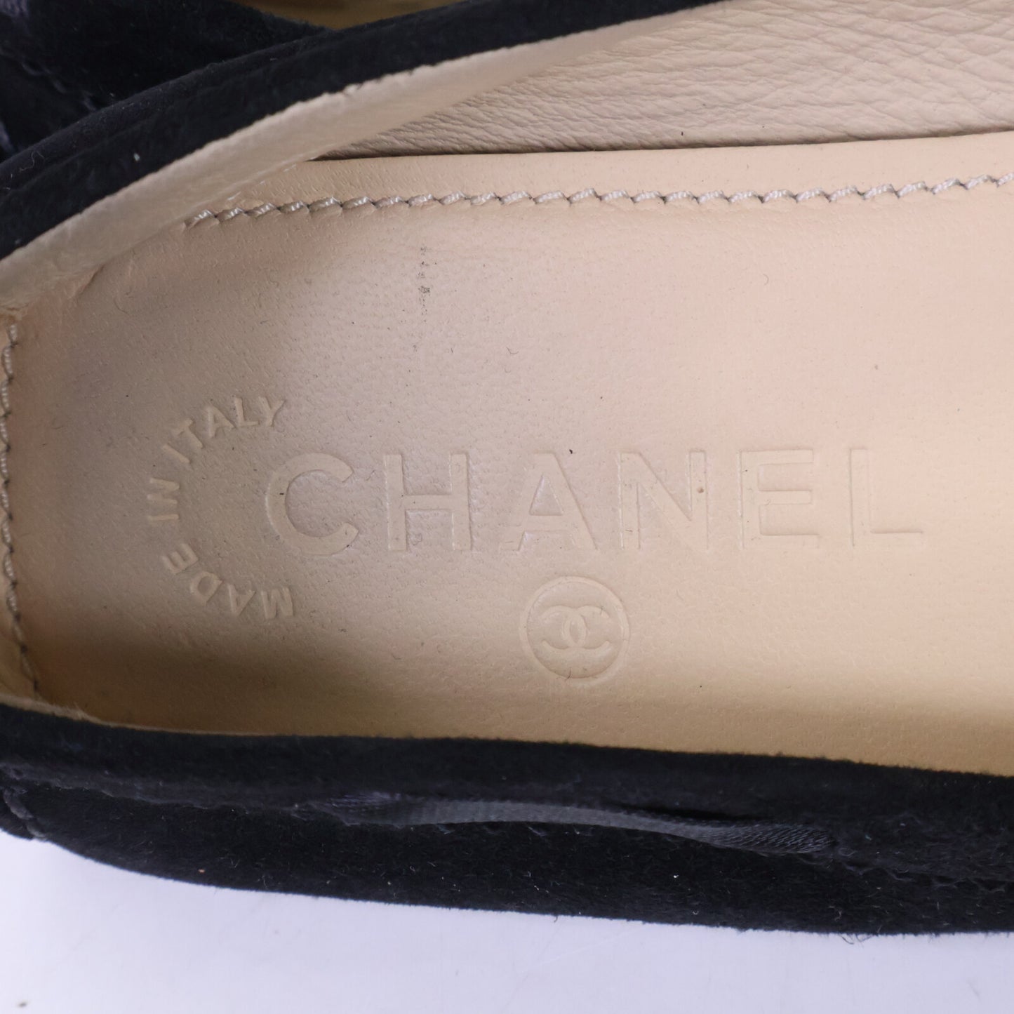 CHANEL シャネル G26572 ココマークステッチ リボン スエード デッキ シューズ シューズ