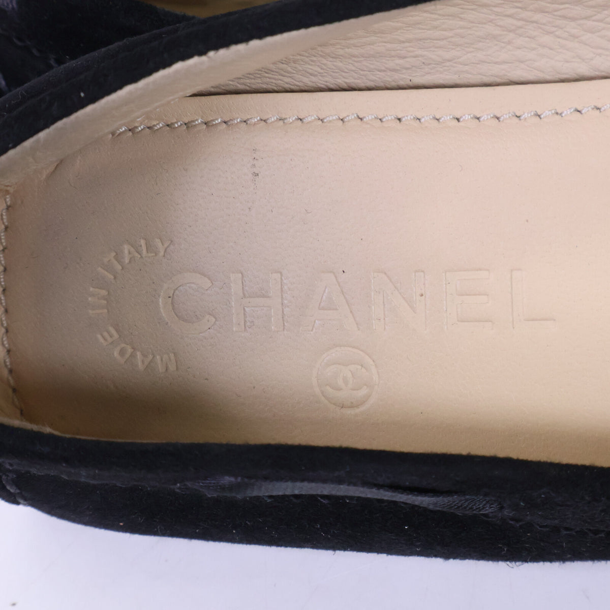 CHANEL シャネル G26572 ココマークステッチ リボン スエード デッキ シューズ シューズ