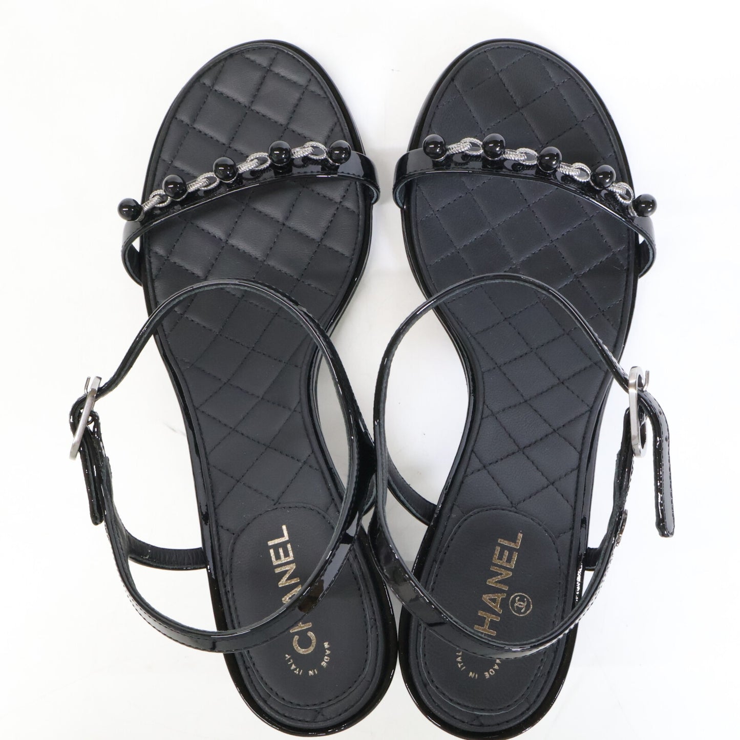 CHANEL シャネル 【新品同様】チェーンデザイン パテントストラップ サンダル シューズ