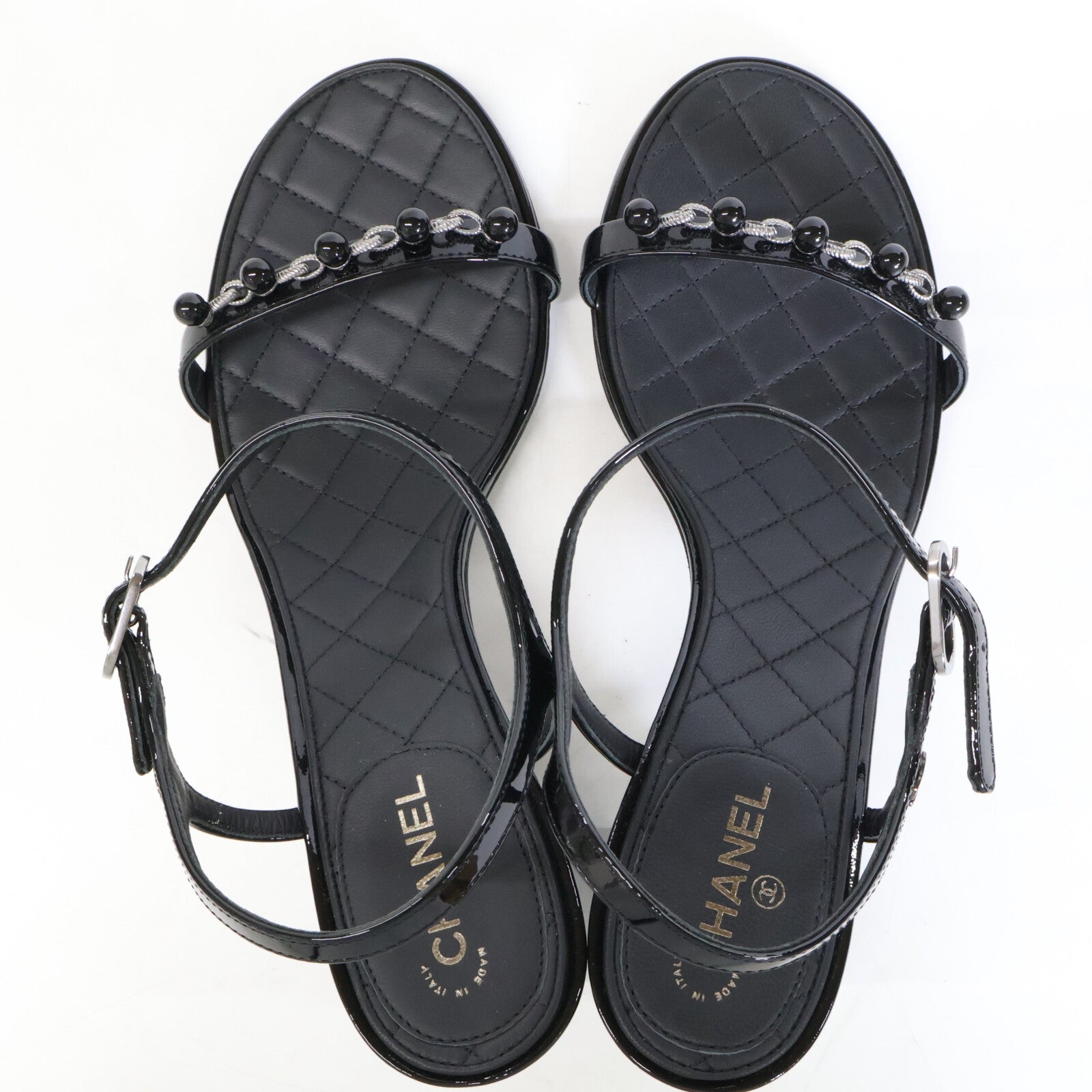 CHANEL シャネル 【新品同様】チェーンデザイン パテントストラップ サンダル シューズ