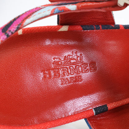 HERMES エルメス 【美品】総柄 キャンバス アンクルストラップ サンダル シューズ