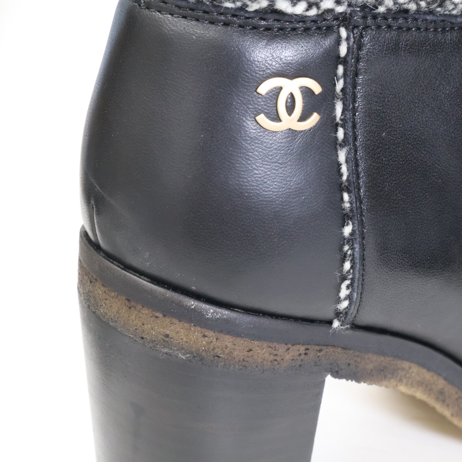 CHANEL シャネル 【美品】G32008 ココマーク ツイード切り替え レザー ショートブーツ シューズ