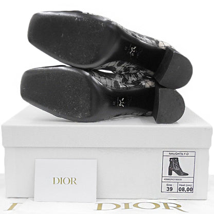 DIOR ディオール 美品 レース刺繍 バックジップ レースアップブーツ シューズ レディース 黒 ブラック 39 NAUGHTILY-D シューズ