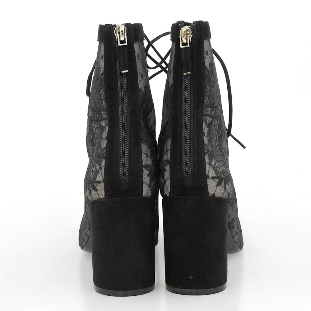 DIOR Fine Condition Lace-Embroidered Back-Zip Lace-Up Boots Shoes Women's Black 39 NAUGHTILY-D Shoes