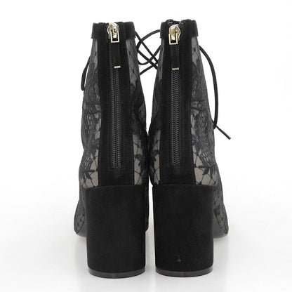 DIOR Fine Condition Lace-Embroidered Back-Zip Lace-Up Boots Shoes Women's Black 39 NAUGHTILY-D Shoes