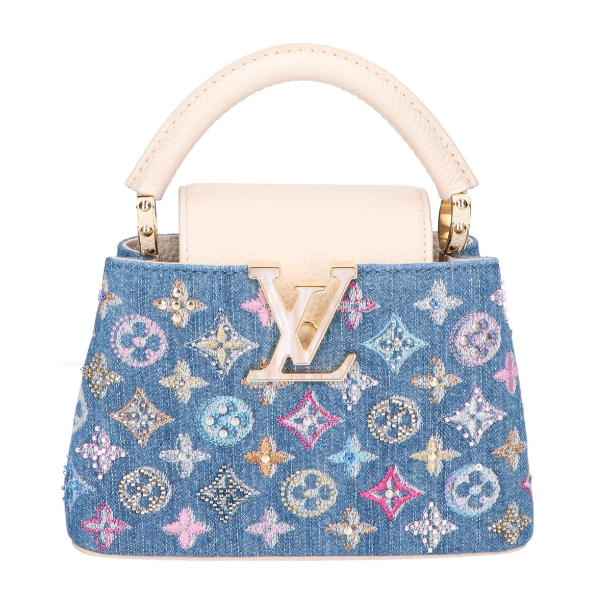 LOUIS VUITTON ルイヴィトン 美品 M12947 25SS モノグラムデニム ビーズ刺繍 カプシーヌMINI 2WAY チェーンショルダーバッグ ハンドバッグ