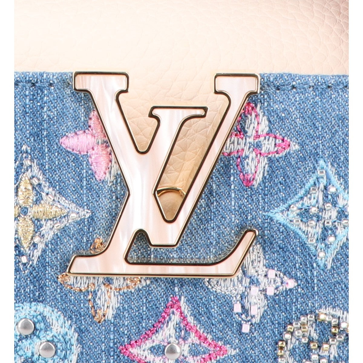 LOUIS VUITTON ルイヴィトン 美品 M12947 25SS モノグラムデニム ビーズ刺繍 カプシーヌMINI 2WAY チェーンショルダーバッグ ハンドバッグ