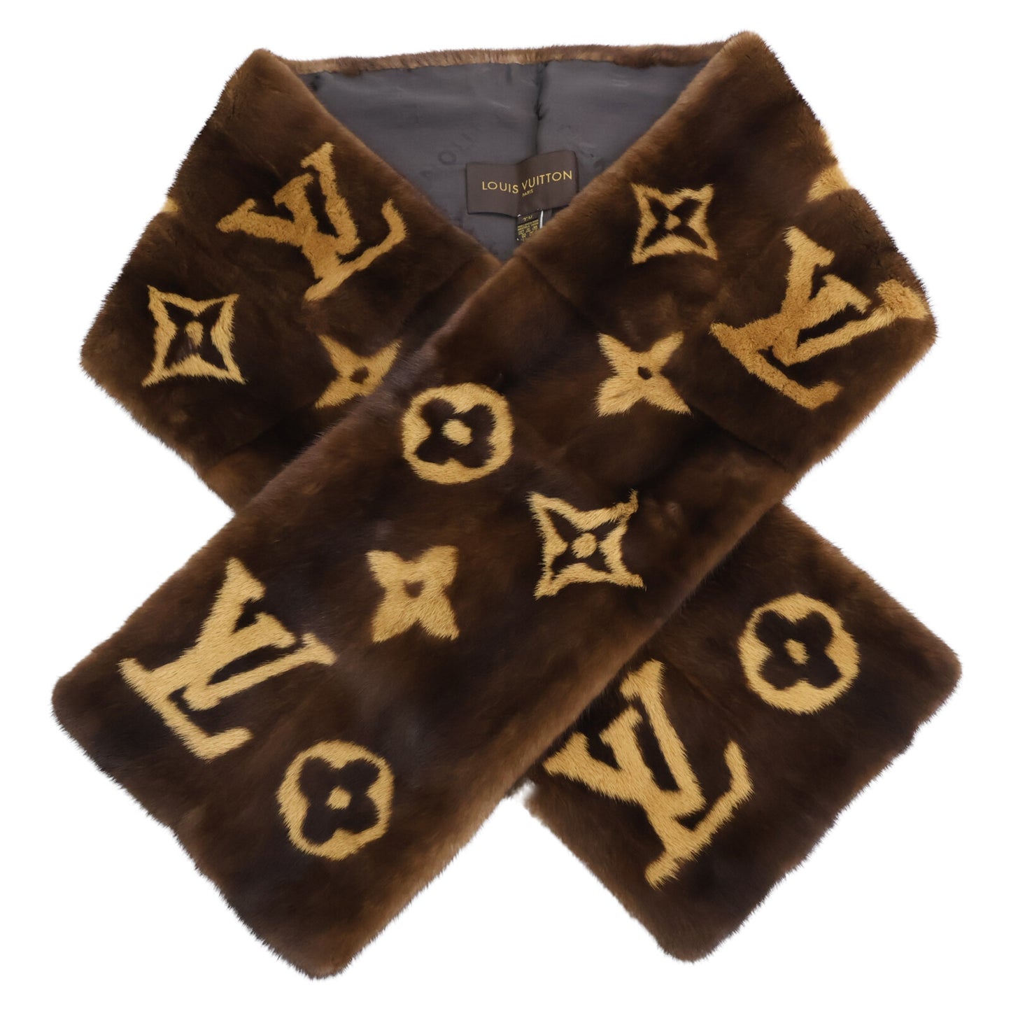 LOUIS VUITTON ルイヴィトン 美品 国内正規 モノグラム ミンクファー マフラー ストール