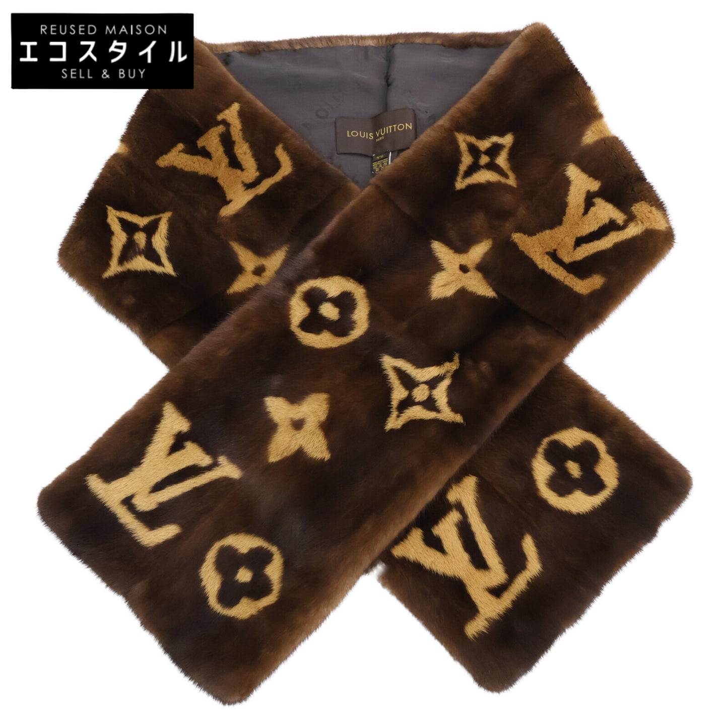 LOUIS VUITTON ルイヴィトン 美品 国内正規 モノグラム ミンクファー マフラー ストール