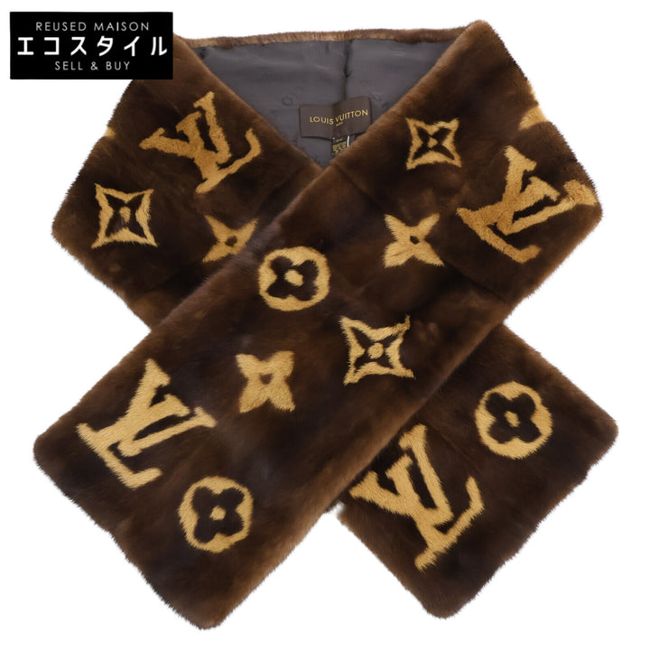 LOUIS VUITTON ルイヴィトン 美品 国内正規 モノグラム ミンクファー マフラー ストール