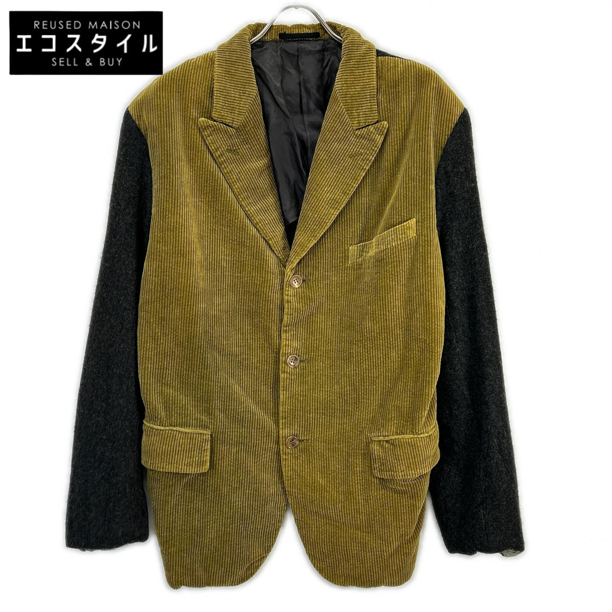 COMMEdesGARCONS HOMME PLUS コムデギャルソンオムプリュス 1994AW　縮絨期 PJ-04003S コーデュロイ ウール 異素材ミックス ピークドラペルジャケット コート