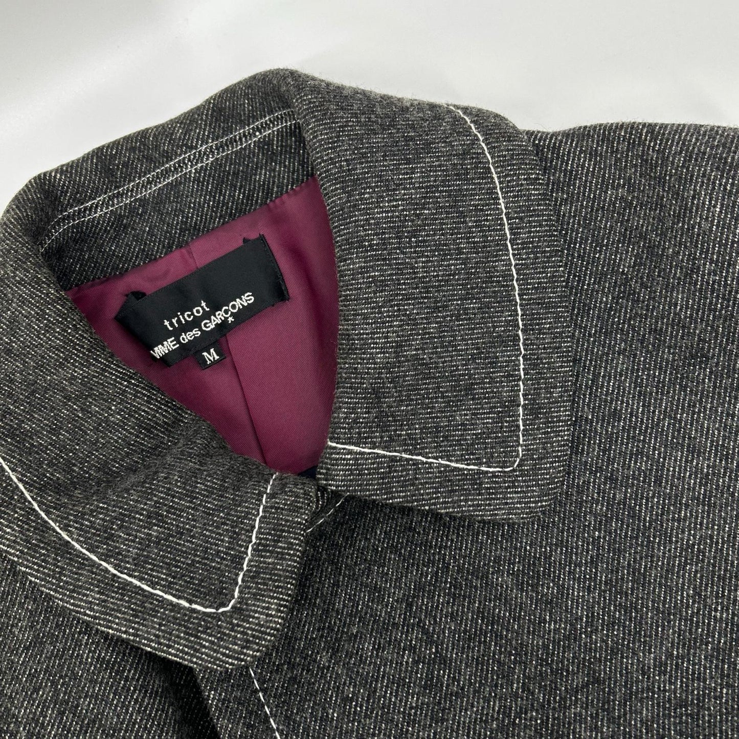tricotCOMMEdesGARCONS トリココムデギャルソン 00s TL-C013 インナーブロックパターン ラウンドカラー コート コート