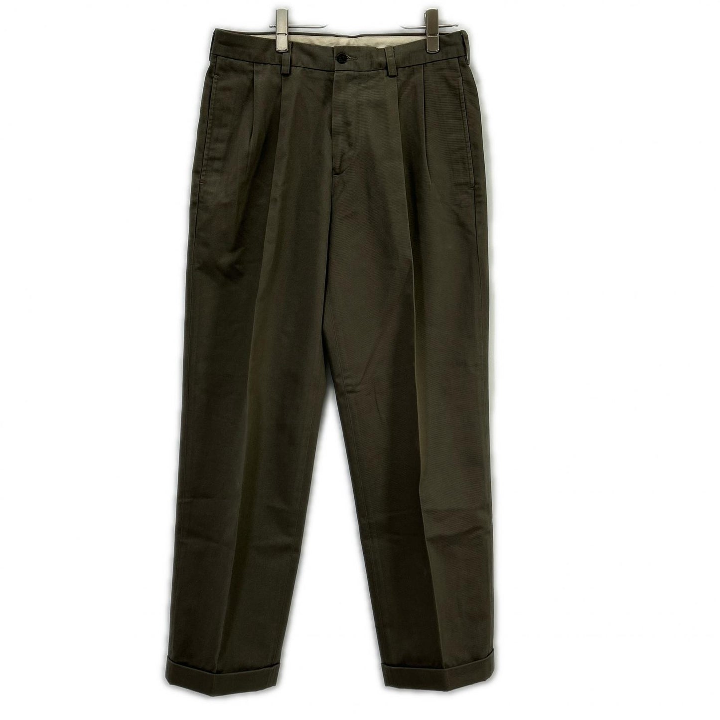 BrooksBrothers ブルックスブラザーズ ELLIOT グレー 2タック ワイドコットントラウザー ボトムス