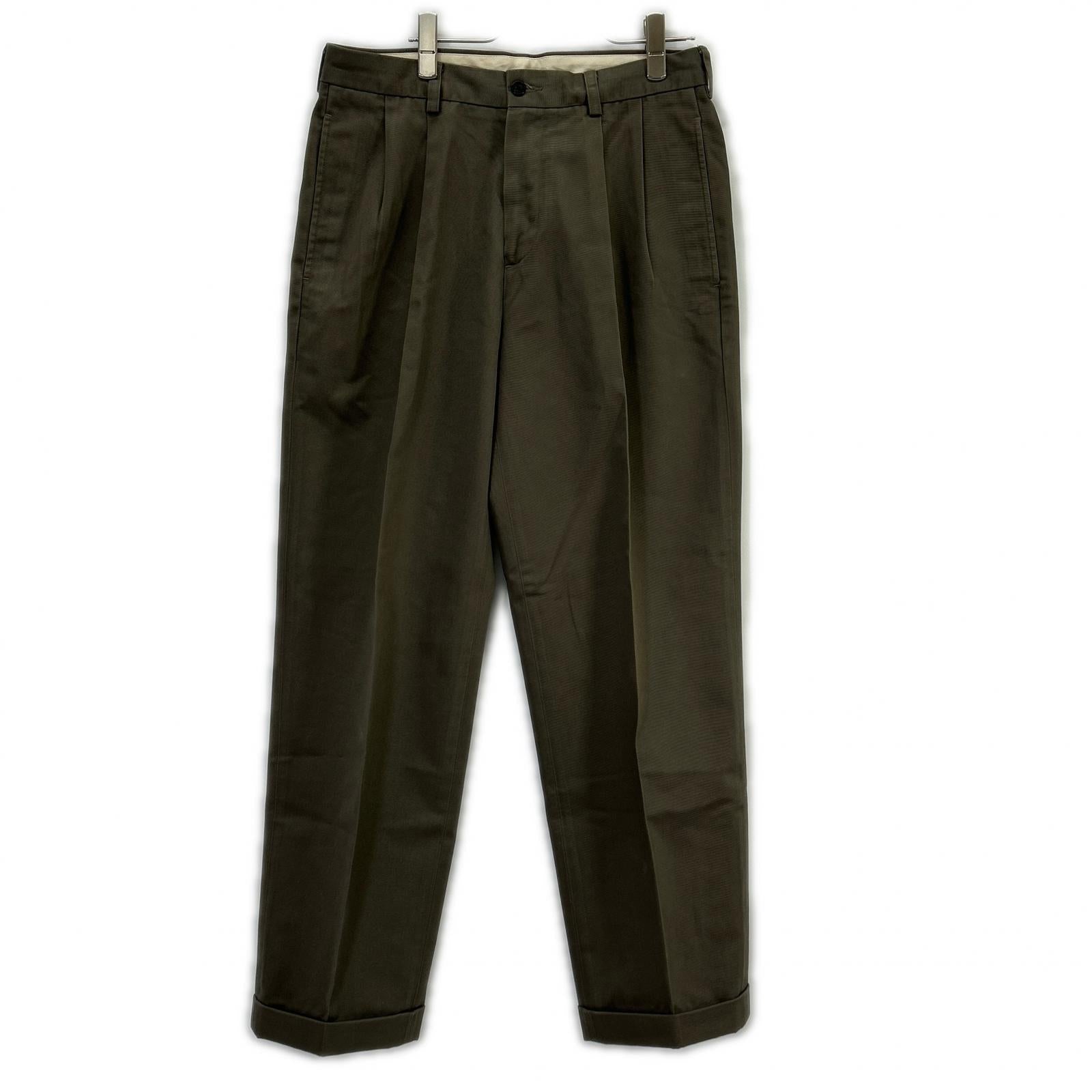 BrooksBrothers ブルックスブラザーズ ELLIOT グレー 2タック ワイドコットントラウザー ボトムス