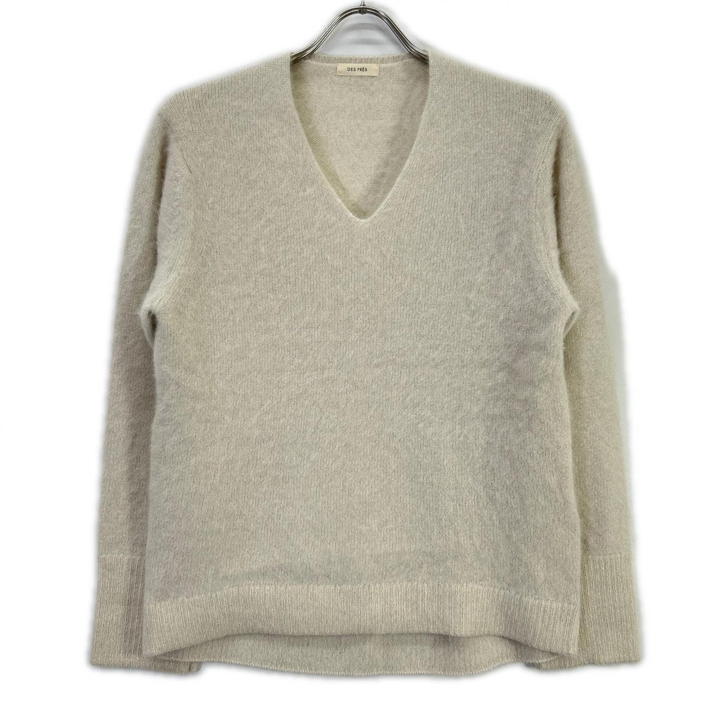 DES PRES Des Prés 22-02-44-02307 white fox cashmere V-neck pullover knit top