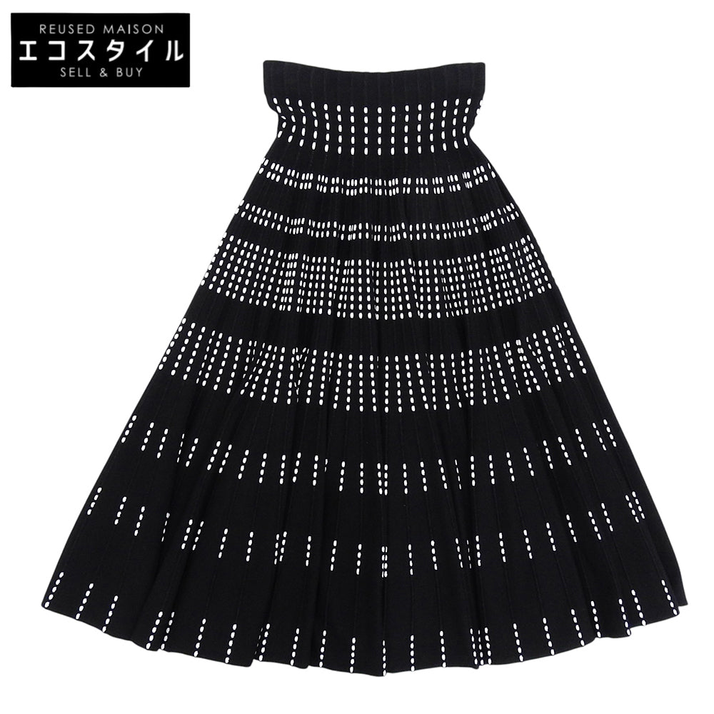ANAYI アナイ 新品同様 プリーツ リブニット スカート レディース ブラック×ホワイト 38 112028-29 スカート