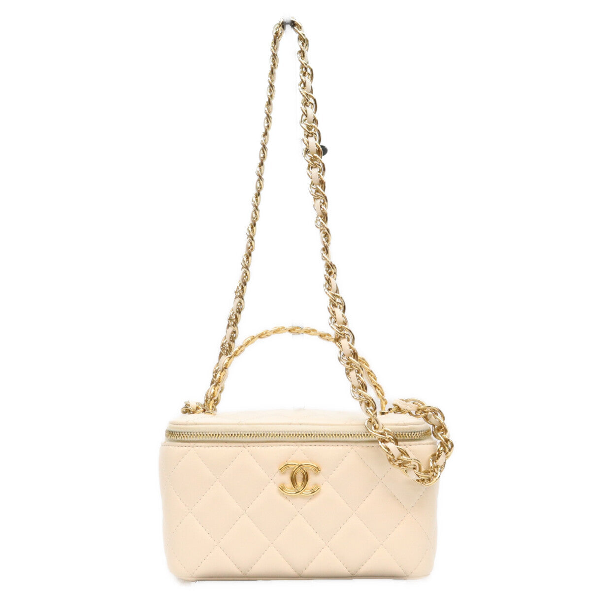 CHANEL シャネル AP3315 白 ラム チェーントップハンドル G金具 バニティ ショルダーバッグ ショルダーバッグ