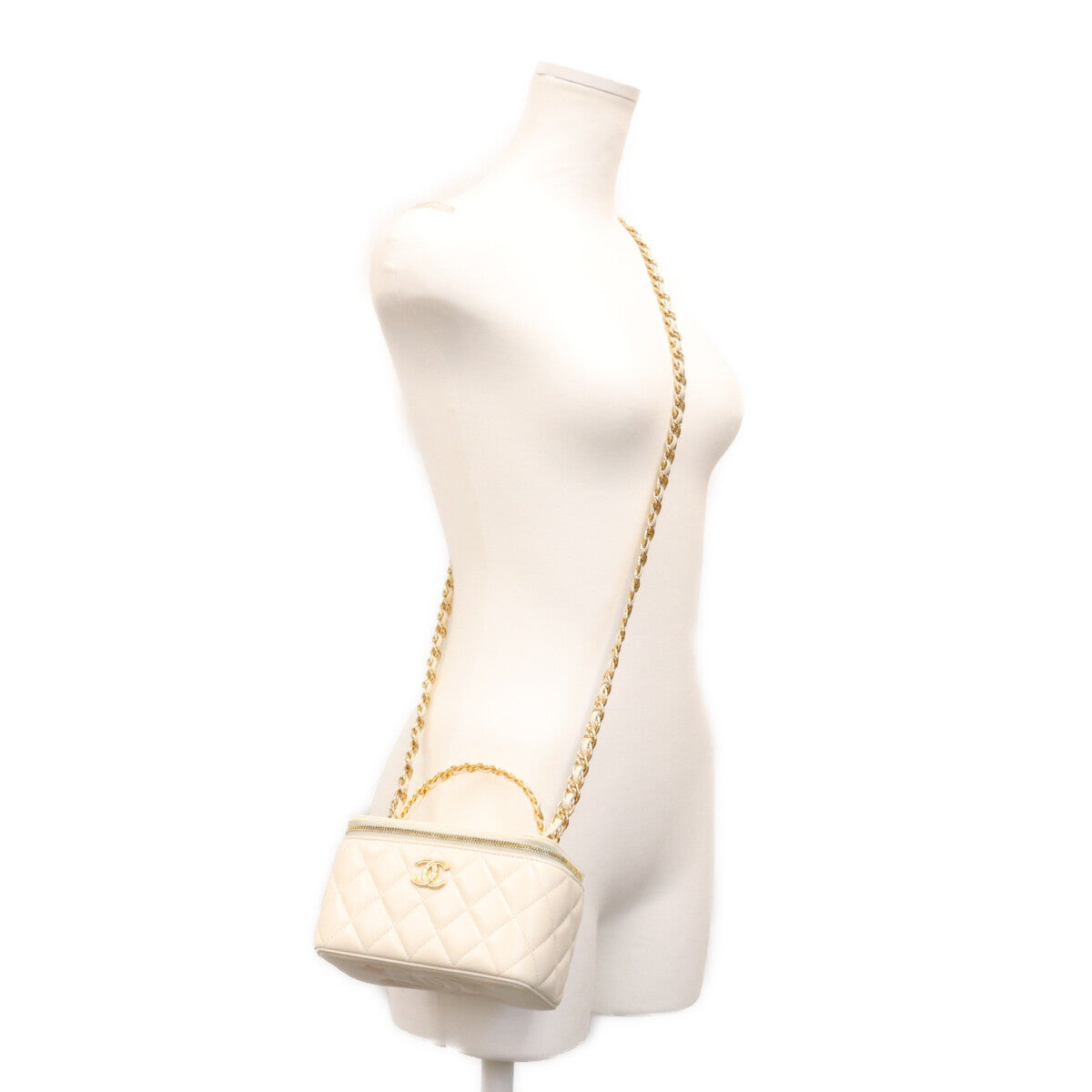 CHANEL シャネル AP3315 白 ラム チェーントップハンドル G金具 バニティ ショルダーバッグ ショルダーバッグ