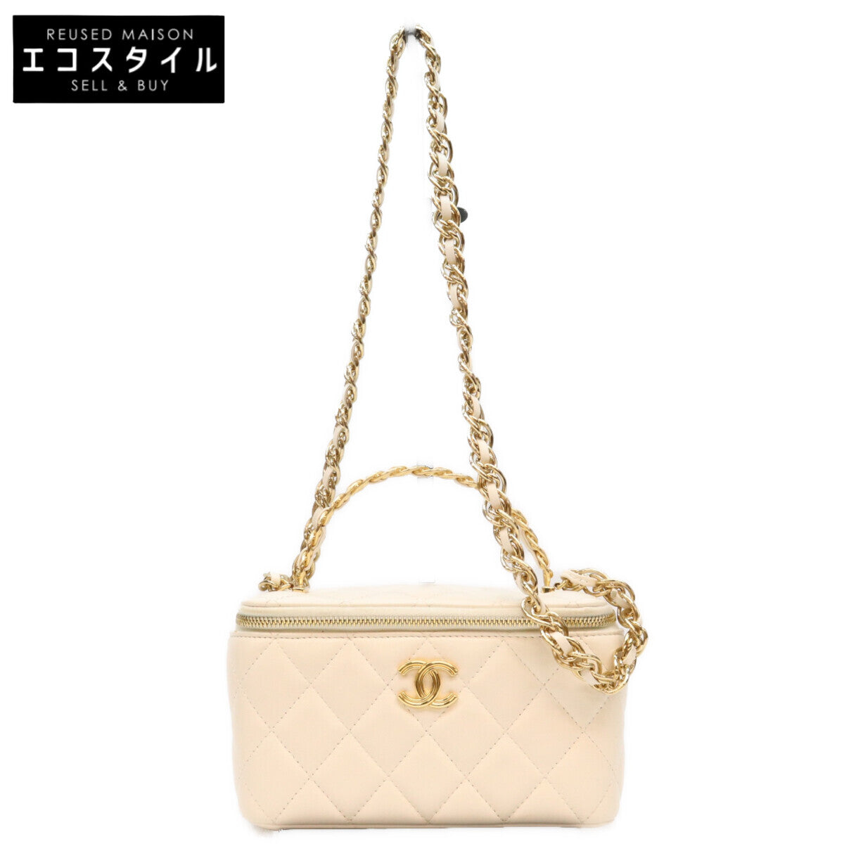 CHANEL シャネル AP3315 白 ラム チェーントップハンドル G金具 バニティ ショルダーバッグ ショルダーバッグ