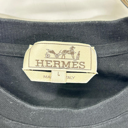 HERMES エルメス ブラック Hロゴ刺繍 ポケット Tシャツ トップス