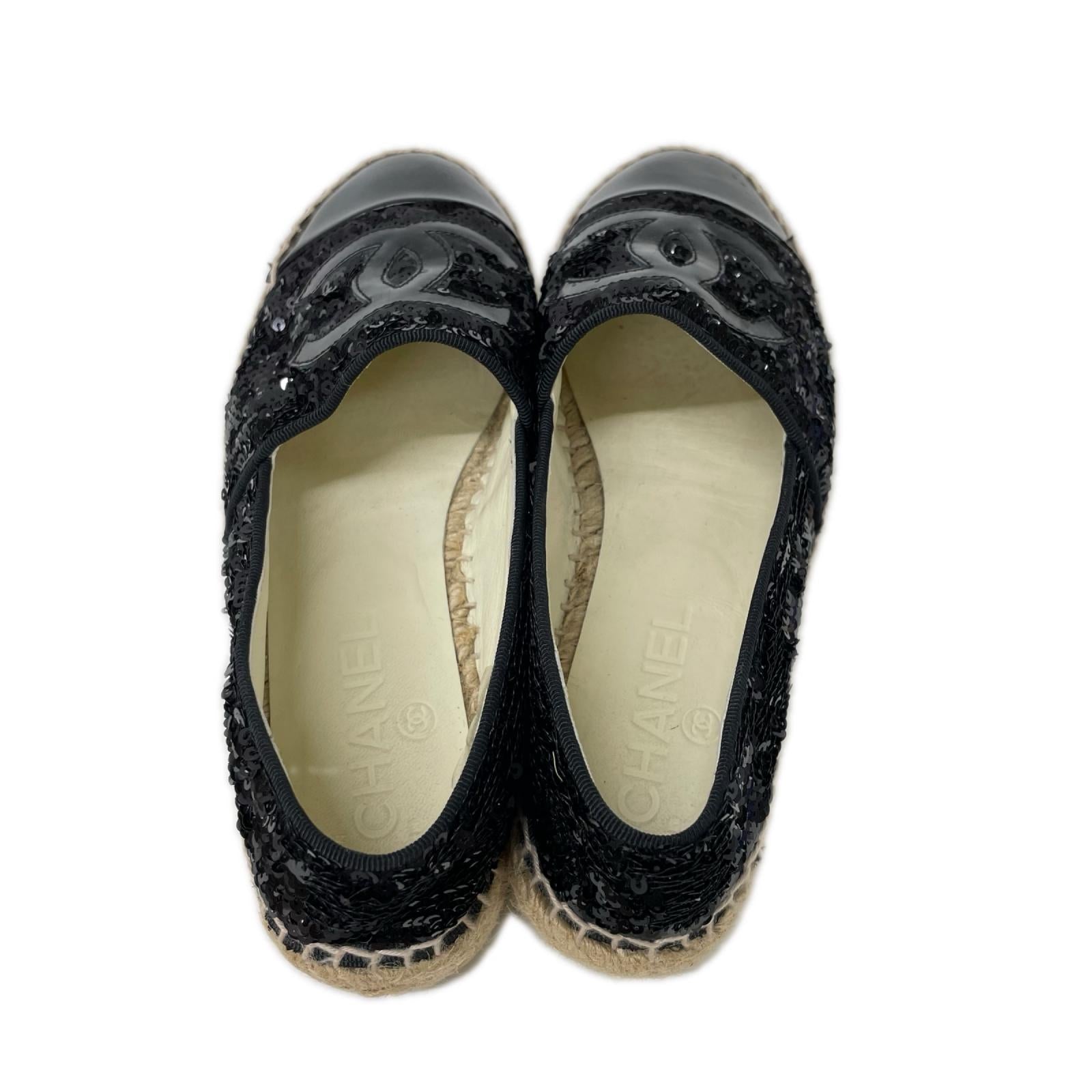 CHANEL シャネル G29762 ココマーク パテント スパンコール エスパドリーユ シューズ シューズ