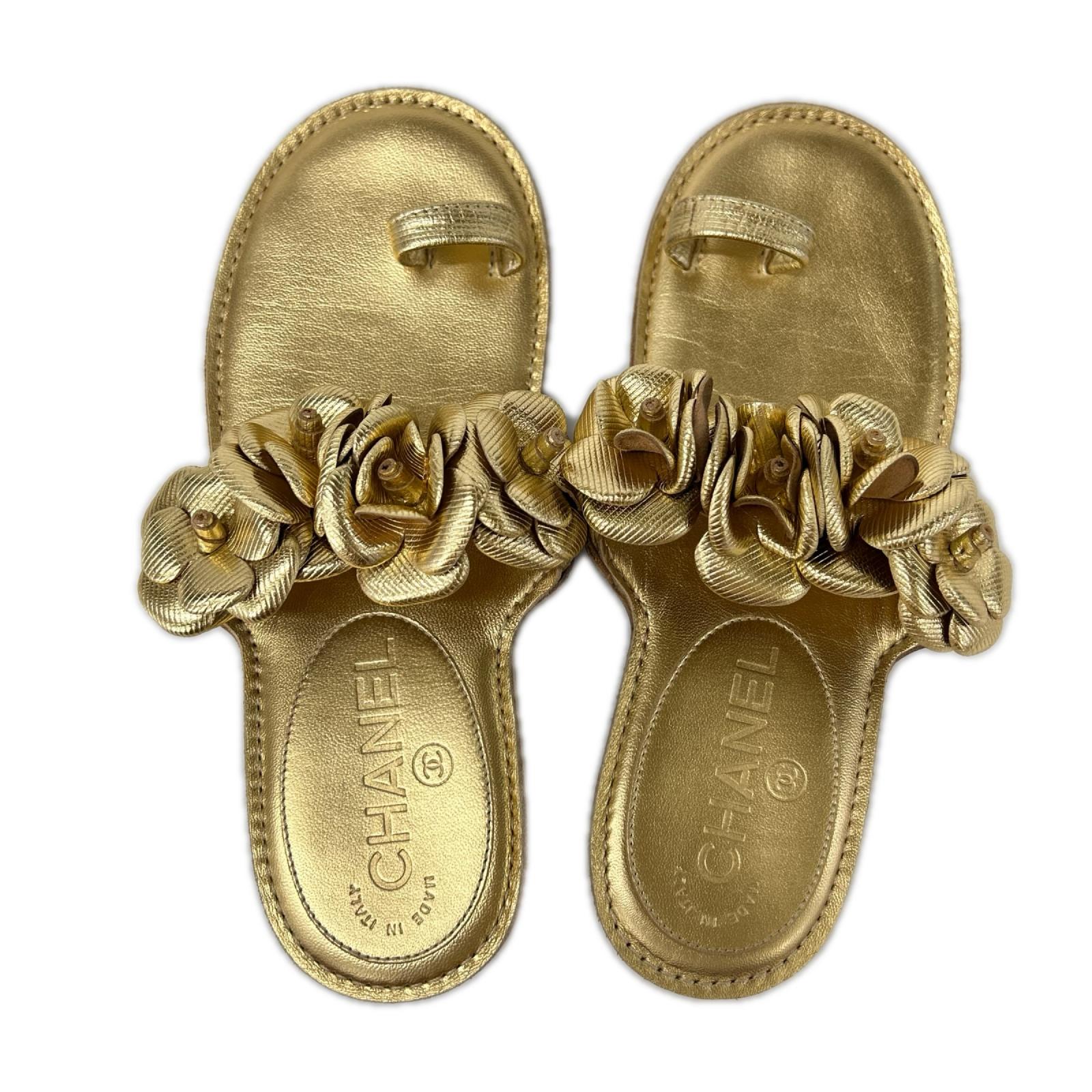 CHANEL シャネル 【美品】カメリア フラット サンダル シューズ