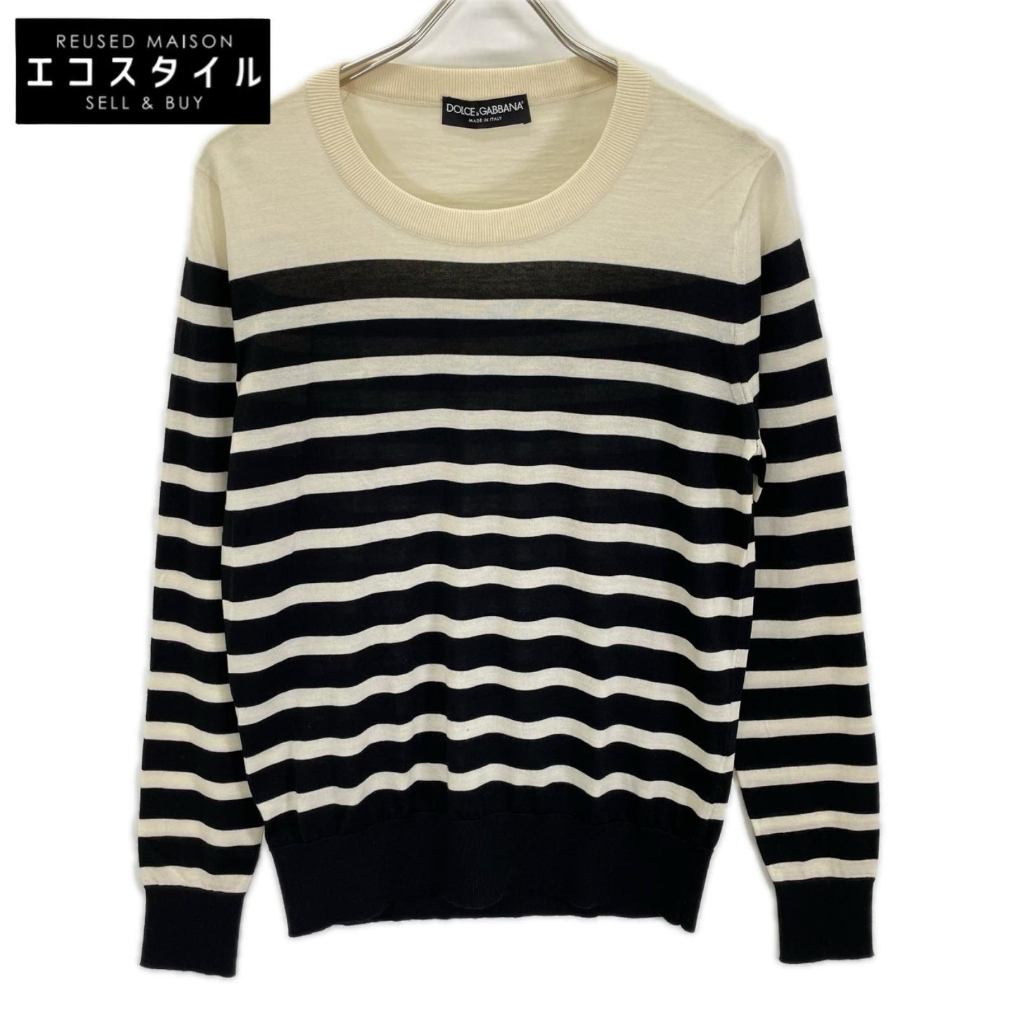 DOLCE&GABBANA ドルチェアンドガッバーナ GN055K ブラック×ホワイト ボーダー カシミヤニット トップス