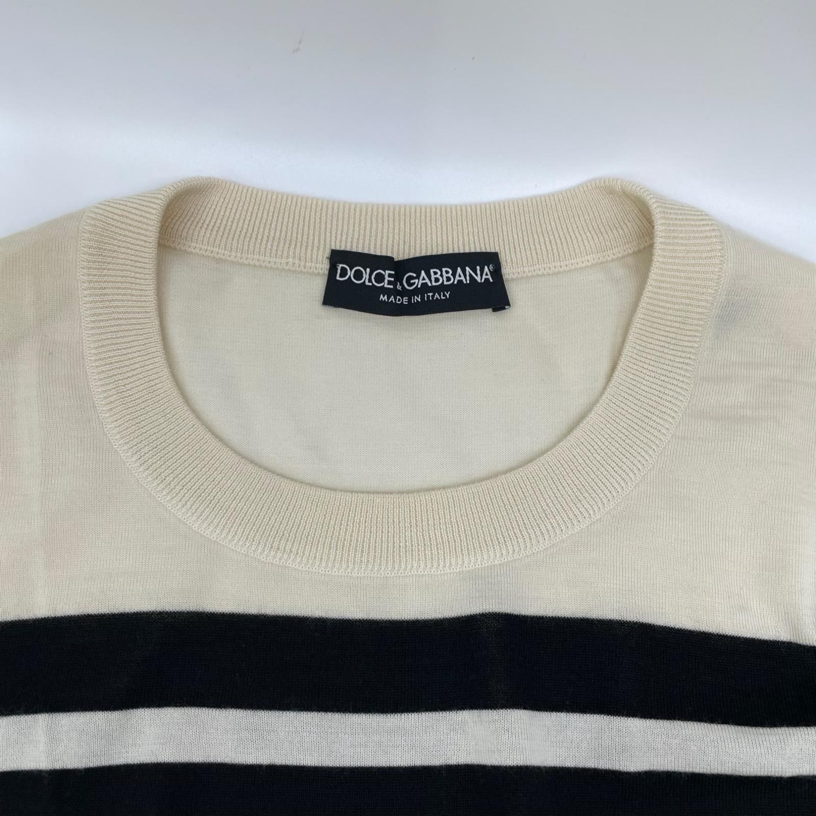 DOLCE&GABBANA ドルチェアンドガッバーナ GN055K ブラック×ホワイト ボーダー カシミヤニット トップス